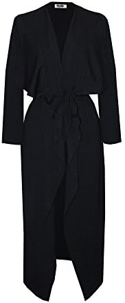 Womens Ladies Maxi Long Sleeve Waterfall Belted Duster Coat/ Jacket (M/L, Black)