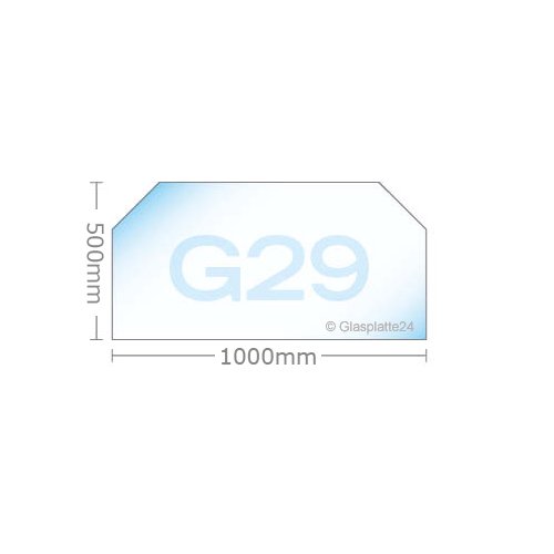Funkenschutzplatte Form G29 Glasplatte Bodenplatte Kaminplatte Funkenschutz Ofenplatte Kaminglas Funkenschutzplatte 6mm ESG Glas T: 1000mm x B: 500mm - 3