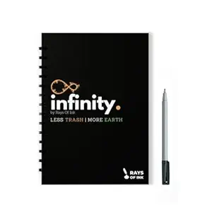 Rays Of Ink Infinity Re-writeable/Reusable Notebook - Eco Friendly Notebook with Fine Tip Marker & 2 Microfiber Cloth and A Pocket at Back | A4 Size (11.69