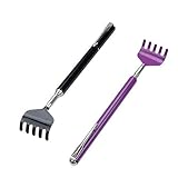 Portable Extendable Back Scratcher, OWUDE Telescoping Scratcher Tetractable Bear Claw Metal Hand Massager Tool Pack of 2 (Black + Purple) (Style 1)