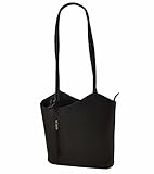  Freyday 2 in 1 Handtasche Rucksack Designer Luxus Henkeltasche aus Echtleder in versch. Designs (Glattleder Schwarz)