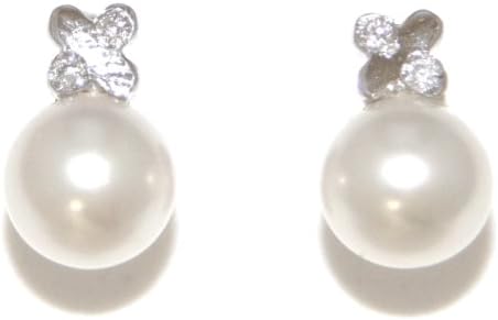 Mia Gioielli - Pearl Earrings Gold, white 18ct gold earrings, Freshwater cultured Pearls 6.5-7 and Diamonds cts 0.04 G/V