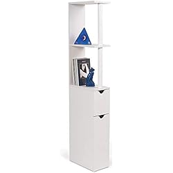 IDMarket - Meuble WC étagère bois gain de place pour toilette 2 portes blanches