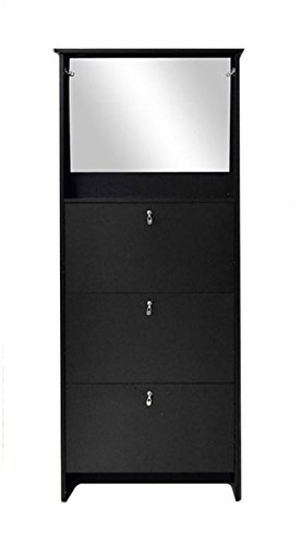 Intirilife – Schuhregal Schuhschrank Kommode mit 3 Klappfächern und Spiegel in SCHWARZ - 3