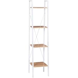 WOLTU RGB9284whe Étagère Meuble Rangement étagère à Livres en Bois et Acier,Environ 34x35x148cm Blanc+Chêne Clair