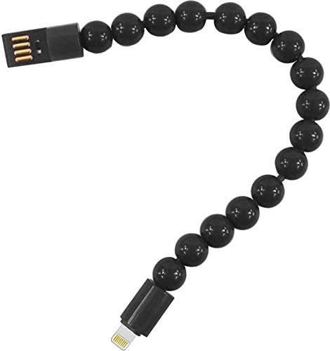 tecmac Beaded Wrist Bracelet 8 Pin USB Cable | Data Sync - Charge | Portable | Black