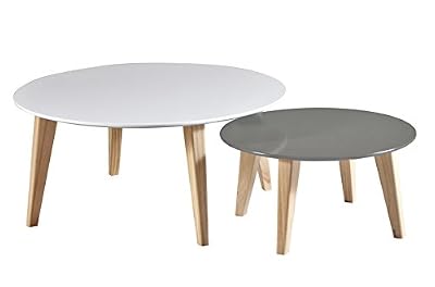 Demeyere 299015 Round Set de 2 Tables Basse Bois MDF/Pin Massif Blanc 78 x 78 x 35 cm