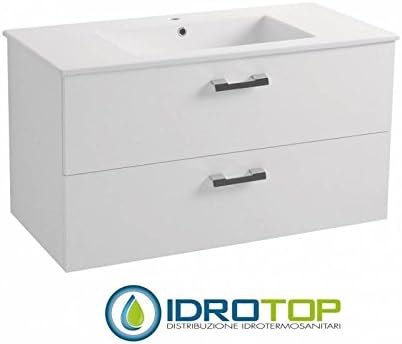 Ceramic Basin 107 x 52 in with 2 Drawers White Drop, Sink, Drain, Overflow and Fixings for Siphon White colavene