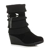 stiefel keilabsatz schwarz 8 cm (3.1 Inch) Sohle Breite Damen Hochkeilabsatz Gestrickt Stricker Winter Wade Stiefeletten Größe 6 39