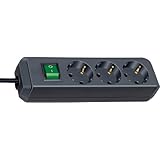 Brennenstuh 149906 - Regleta Eco con 3 tomas + interruptor, 1.5m, color negro