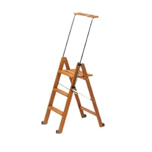 Kleine Holz-Klappleiter / Bibliotheksleiter aus Buchenholz, 3-stufig