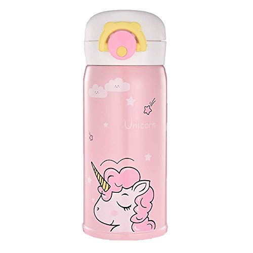 Termo de acero inoxidable con diseño de unicornio para niñas, botella de agua para uso en interiores y exteriores, termo aislante a prueba de fugas para niños