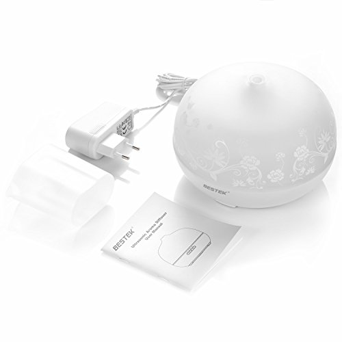 BESTEK 300ml Glas Aroma Diffuser Öl Diffusor Ultraschall Vernebler mit 7 LED Farbwechsel und Abschaltautomatik für Aromatherapie Weiß - 7