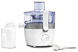 Entsafter mit 300 Watt Leistung, zwei Geschwindigkeitsstufen, doppelter Sicherheitsverriegelung, 0,4 Liter Fassungsvermögen und Edelstahlfilter.