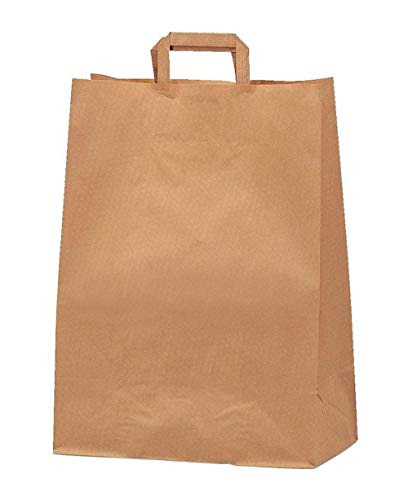 Yearol K14 200 Bolsas papel kraft marrón estraza con asa. 30*22*10 Especial para regalos, Navidad, eventos, cumpleaños, bodas, comercio, compra, venta, manualidades, embalaje, transporte. Base plana