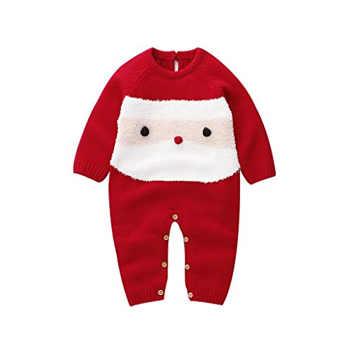 LABIUO Noël Combinaison Bébé Garçons Filles Manches Longues Hiver Chaud Tricot Pull Barboteuse Combinaison Noël Chaude Veste en Coton Pull Vêtements de Bébé Bouton Noël Chandail 0-18 Mois