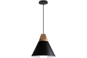 Hongho Suspension Moderne Industrielle Bois Suspension Abat-Jour En Métal Plafonnier E27 Pour Salon Chambre Salle À Manger (le noir) K7-231O-HV7C