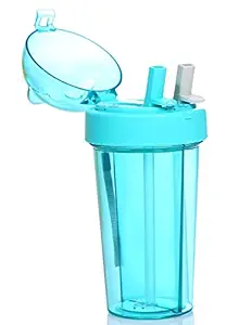 FunBlast Sipper Bottle for Kids, Two Partition Sipper with 2 Straw, Sipper Bottle for Kids 3+ Years - Sipper Bottle with Straw, Best Birthday Return Gifts for Kids? 420 ML (Blue Sipper)