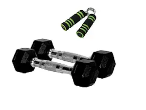 Aurion Barbell Set of 2 Hex Rubber Dumbbell with Metal Handles, Pair of 2 Heavy Dumbbells Choose Weight (2 KG, 4 KG,6 KG,8 KG,10 KG,15 KG,20 KG,25 KG,30 KG,35 KG) with Soft Hand Gripper