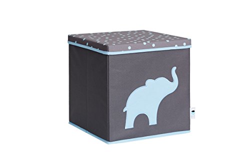 STORE,IT 672425 Spielzeugkiste mit Deckel, Elefant, MDF verstärkt, Polyester/ MDF, Grau/Blau, 33 x 33 x 33 cm