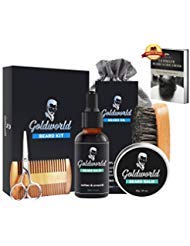 GoldWorld Kit Complet de Barbe d'Homme avec Gratuit Shampoing Barbe,Huile de Barbe,Brosse à Barbe,Peigne à Barbe,Baume de Barbe,Ciseaux à Barbe,la barbe se développe produit