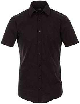 Venti Hemd Schwarz Uni Kurzarm Body Stretch Extra Schmal Kentkragen 96% Feinste Baumwolle 4% Elasthan Bügelfrei