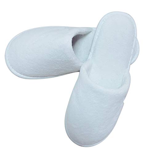 Zapatillas de Hotel 4 Pares con Bolsa de Cuerdas - Algodón Blanco Mullido. Cierre una Talla para Hombre y Mujer. Uso de Suela Antideslizante en baño, Invitados, Viaje, hogar
