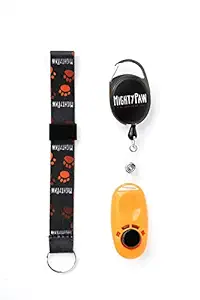 Mighty Paw Dog Training Clicker, 2 Attachment Options, Retractable Belt Clip + Wrist Lanyard (Orange)