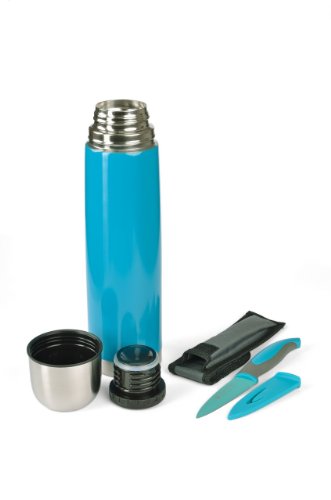 Isolierflasche 1 L , Dichter Drehverschluss farbig inkl. Allzweckmesser, Farbauswahl:C5 petrol - türkis