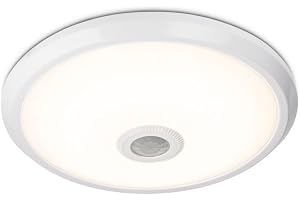 HOFTRONIC - LED-taklampa med sensor - rörelsesensor och skymningsbrytare - 360 graders sensor, justerbar 1-6 meter - 12 watt, 1000 lumen - 4000K neutralvit sensorlampa - IP20 för inomhusbruk