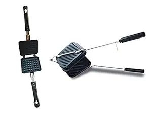 ANT Waffle Maker Machine With Comfortable Handle For Kitchen Gas Stove Non Stick Waffle Maker Pan Press Plate Cooking Baking Tool & Grill Gas Sandwich Toaster with Spatter, Black(Non- Stick)