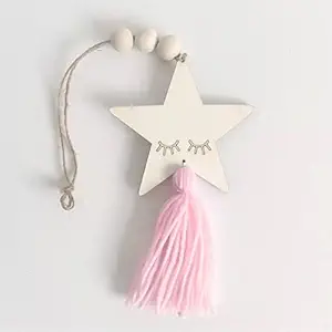 Peach Cuddle Star Shaped Wooden Wall Hanging for Kids Room and Nursery , Kids Room Decoration, Nordic Wall Hanging with Tassel , Star Wall Hanging for Kids (Pack of 1)