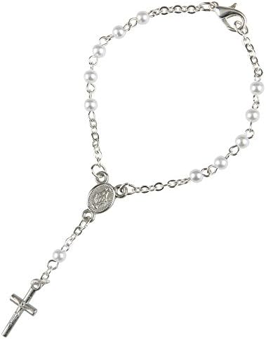 Mopec Rosary Bracelets with PERLITE, Metal, Silver and Beige, 0.1 X 1 X 15 CM, Pack of 10