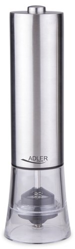Elektrische Pfeffermühle Adler AD4433 aus Edelstahl, Keramik-Mahlwerk, inkl. 4x AA-Batterien