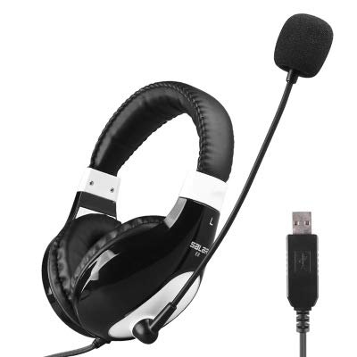 LBJN Mensch-Maschine-Dialog USB-Kopfhörer zur Geräuschreduzierung E-Sport-Computer-Headsets Schalldichte Ohrenschützer Kopfhörer mit Mikrofon aufnehmen-Black