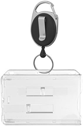 Karteo® Name Office ID Staff Credit Card Badge Holder for two cards and Jojo Retractable Reel Carabiner Reel incl. Belt Clip and key ring black