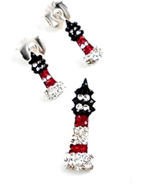 Leuchtturm Set Ohrstecker + 1 Anhänger 925er Silber + Glassteine + Silberbox