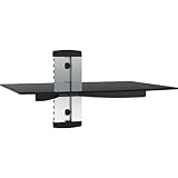VonHaus 1x Silver Floating Shelf with Strengthened Tempered Glass for DVD Players/Cable Boxes/Games Consoles/TV Accessories (Accessory)