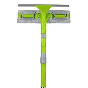 DIMAZO Glass Cleaner window cleaner glass cleaning wiper mirror for windows tools Wiper mop Stretch Rotatable Cleaning Brush Window Long Handle Double Side Design Kitchen Bathroom Tool solar panel cleaning equipment (Green Mop)