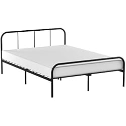 Cadre de lit double Coavas en métal 142x198 cm unisexe avec 10 pieds en métal et cadre de lit intégré - Noir