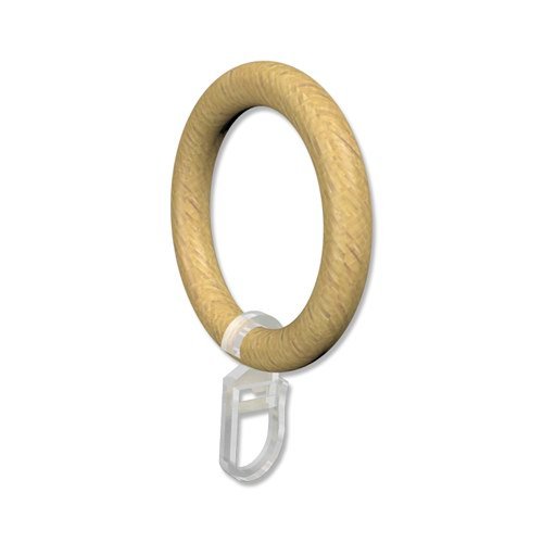 Interdeco Gardinenringe mit Faltenhaken / Holz-Ringe in Buche für Gardinenstangen 28 mm Ø (24 Stück)