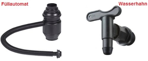 Regensammler Wassertonne für 100 Liter mit Standfuß, Füllautomat (Befüllsystem) und Wasserhahn bzw. Ablaufventil - 3