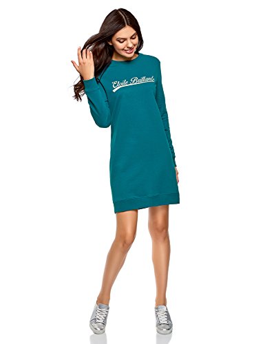 oodji Ultra Femme Robe Imprimé Style Sportif, Turquoise, FR 44 / XL