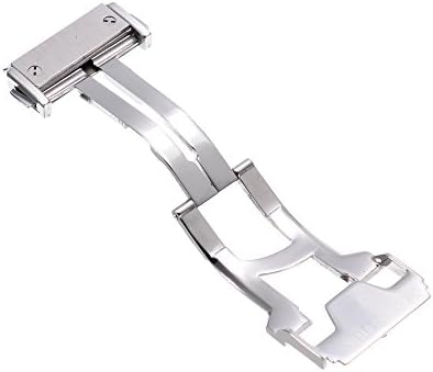 BuyingJewelry 22mm Stainless Steel Butterfly Deployant Buckle Polished Silver Double Push Spring Watchband Clasp