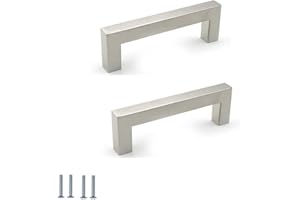 ANSIEDIO 2 Pack Cabinet Handles Stainless Steel Cupboard Handles Silver Kitchen Door Handles Furniture Drawer Knobs (Hole Center 96mm)