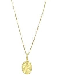 Padre Nostro - Collana veneziana 45CM e Medaglia Madonnina Miracolosa 15x11MM ovale in Argento 925 placcato oro giallo