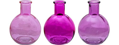 3er Set Dekoflaschen pink sortiert, 8 x 10 cm, Glasflasche, Flasche, Vase, Tischdeko