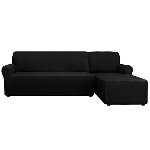 CHUN YI Rhombe Housse de Canapé d'Angle Convertible 3 Places Tissu Polyester Extensible (Angle Droit, Noir)