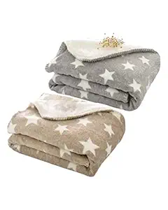 BABYZONE Baby Boys Baby Girls Winter Wear Printed Blankets Camel/Grey