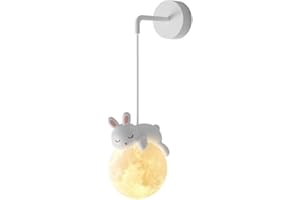 AMOYERIC Applique da parete cablata per camera dei bambini stampa 3D palla di luna lampada da parete per camera da letto simpatici animali del fumetto coniglio panda orso bianco nordico dimmerabile lamp